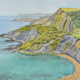 Looking down on Chapman's Pool, Jurassic Coast, Dorset Watercolour 51 x 36cm