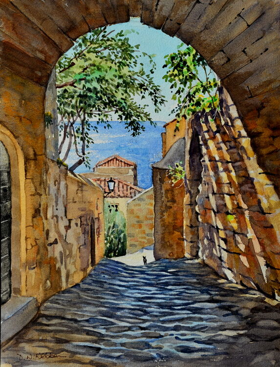 Monemvasia street. Watercolour 30 x 40cm