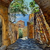 Monemvasia street. Watercolour 30 x 40cm