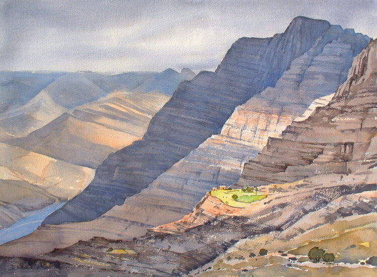 Mountain Village, Musandam  Watercolour NFS