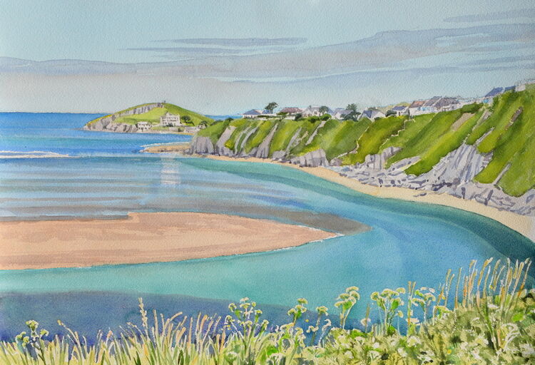 Mouth of the Avon and Burgh Island, South Devon Watercolour 51 x 36cm