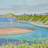 Mouth of the Avon and Burgh Island, South Devon Watercolour 51 x 36cm