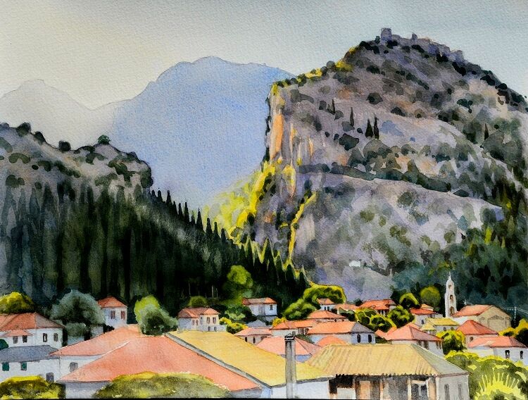 Mystras, Greece Watercolour 40 x 30cm adj