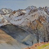 Overlooking the Vallee du Louron, French Pyrenees. Watercolour 39 x 30cm