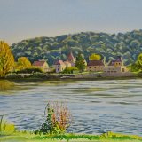Pontours across the Dordogne.. Watercolour 40 x 30cm