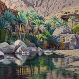 Pool in Wadi Tayeen, Oman Watercolour 46 x 71cm