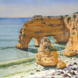 Rock arches at Marinha, Algarve, Portugal Watercolour 41 x 31cm