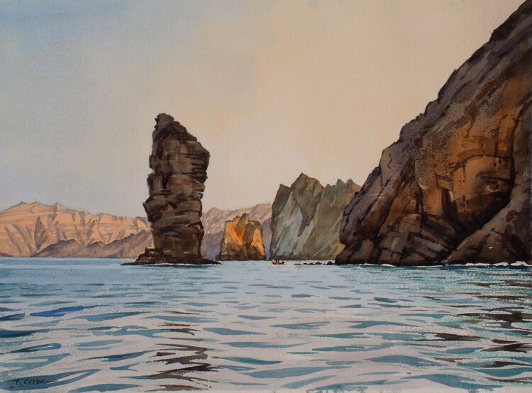 Rocky coast near Muscat  Watercolour  NFS