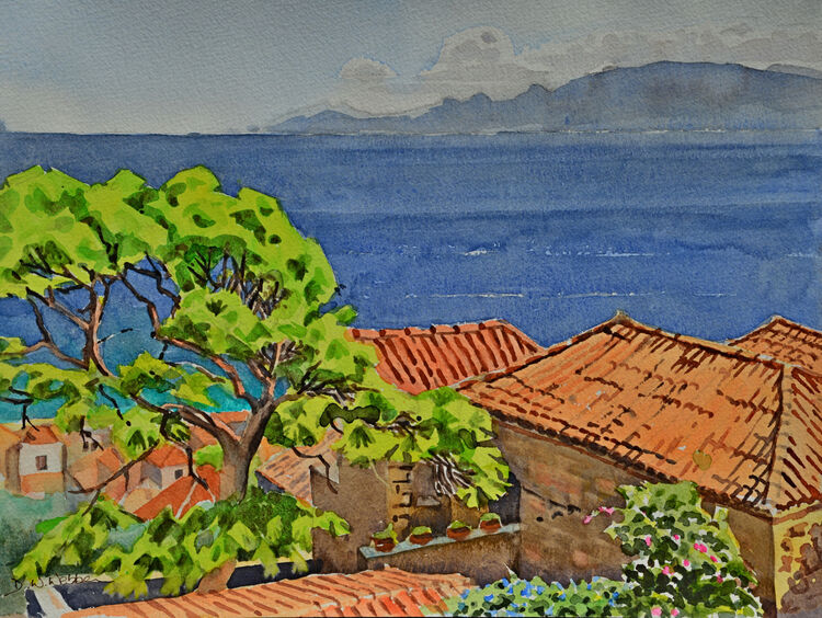 Roof tops. Monemvasia.. Watercolour 30 x 40cm