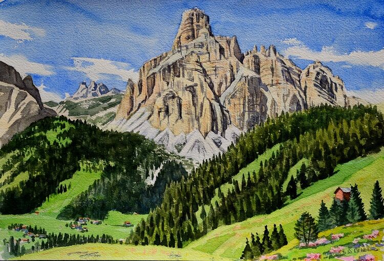 Sassongher, Dolomites. Watercolour 47 x 32cm