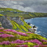 Heather on the cliffs near St Agnes, Cornwall Oil 24 x 33cm