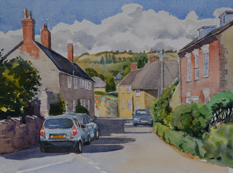 Street in Burton Bradstock, Dorset  Watercolour  41 x 31cm
