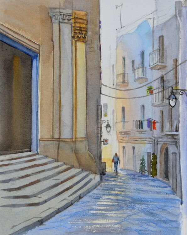 Street in Monopoli, Puglia, Italy Watercolour 27.5 x 35cm