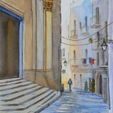 Street in Monopoli, Puglia, Italy Watercolour 27.5 x 35cm