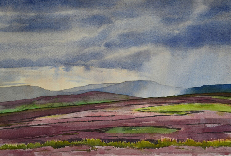 Summer cloudburst over the moors  Watercolour 51.5 x 34.5cm
