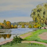 The Dordogne at Limeuil. Watercolour 40 x 30cm