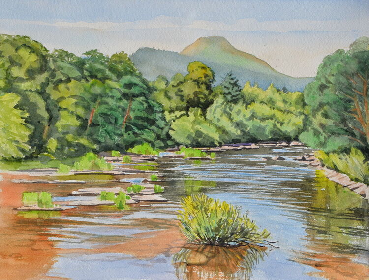 The River Usk near Llangynidir Breconshire Watercolour 46 x 31cm