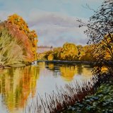 The Thames near Richmond, Autumn. Watercolour 49 x 39cm