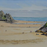 Three Cliffs Beach, The Gower, Wales Watercolour 51 x 36cm
