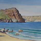 Towards San Pedro from Cala del Cuervo Watercolour 41 x 31cm