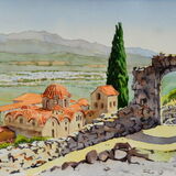 Towards Sparta from Mystras. Watercolour 40 x 30cm res