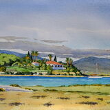View from the boardwalk, Alvor, Algarve, Portugal Watercolour res