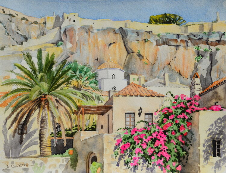View in Monemvasia. Watercolour 40 x 30cm res