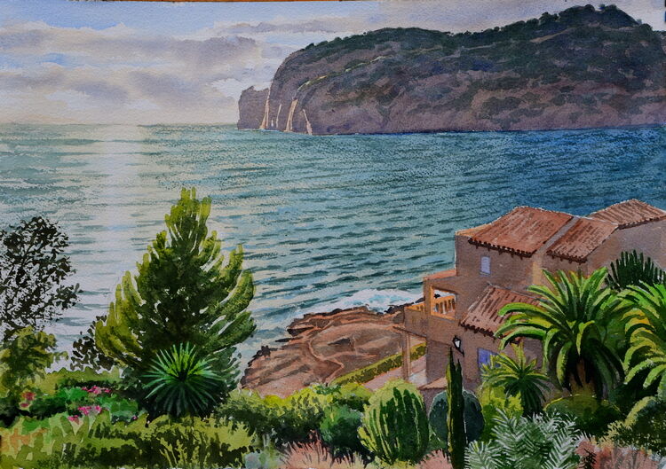Villa by the Sea, Mallorca  Watercolour 50 x 35cm
