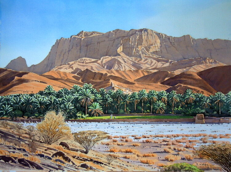 Village below Jebel Kawr  Watercolour  NFS