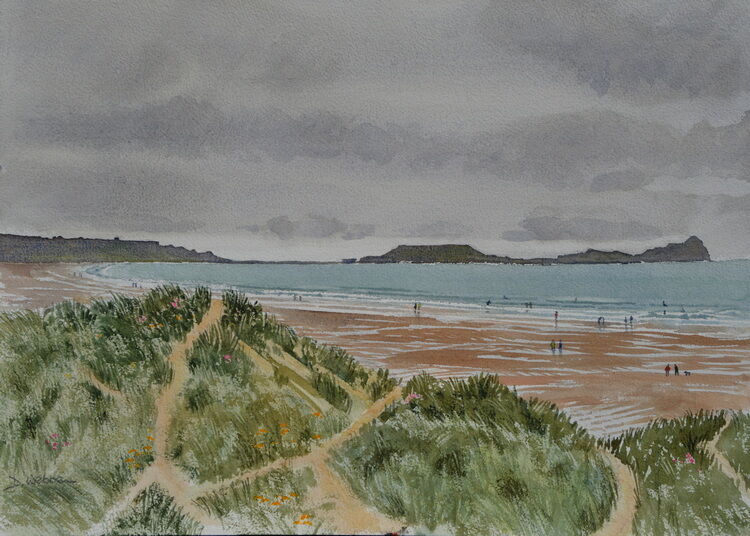 Worm's Head from Hillend dunes Watercolour 51 x 36cm