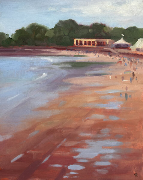 oil painting of the beach at Barry Island, with hot summer sand, painted en plein air