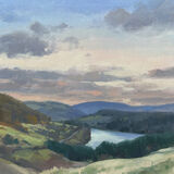 oil painting of the Cantref Reservoir valley at dusk in Brannau Brycheiniog National Park