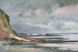 oil painting of shower clouds over Penarth and Cardiff Bay, painted en plein air in an impressionistic style