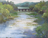 plein air oil painting of Eight Arch Bridge and Bosherston Lily Ponds