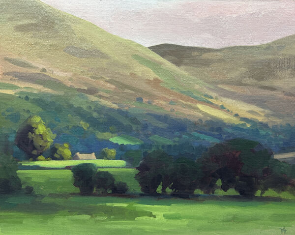 small oil painting of Pen-y-Fan from Mynydd Illtud Common in winter in Brannau Brycheiniog National Park