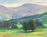 oil painting of the mounains of the Brecon Beacons and the green valleys in Brannau Brycheiniog National Park