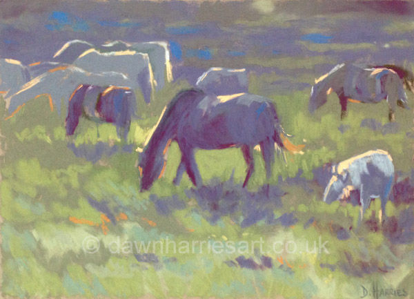 Horses in Hazy Sunset