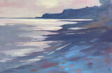 oil painting of afternoon light over Penarth seafront, with Lavernock in silhouette, painted en plein air in an impressionistic style