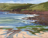 oil painting of the shallows on manorbier beach on a summers day