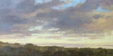 Small oil painting of a soft evening sky with calming blues and pinks, a relaxing landscape painting for any room in the home