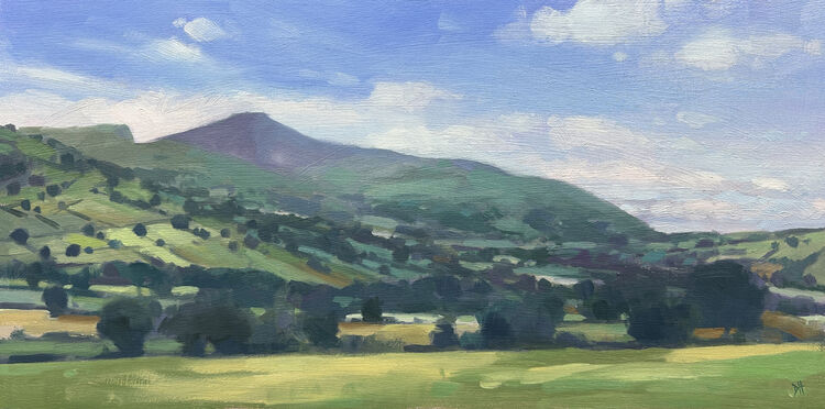 small oil painting of Pen-y-Fan and Cribyn in Summer in Brannau Brycheiniog National Park