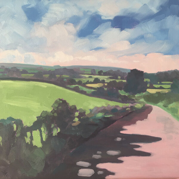 dawn harries, oil painting, pink road, landscape painting