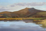 oil painting of Pen Y Fan reflected in a pond in the Bannau Brycheiniog National Park, painted in an impressionistic style, a small painting suitable for the home