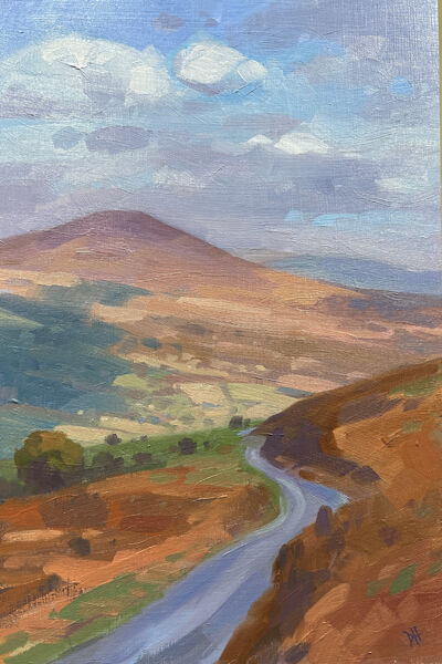 oil painting of autumn colours on Sugarloaf Mountain in South Wales
