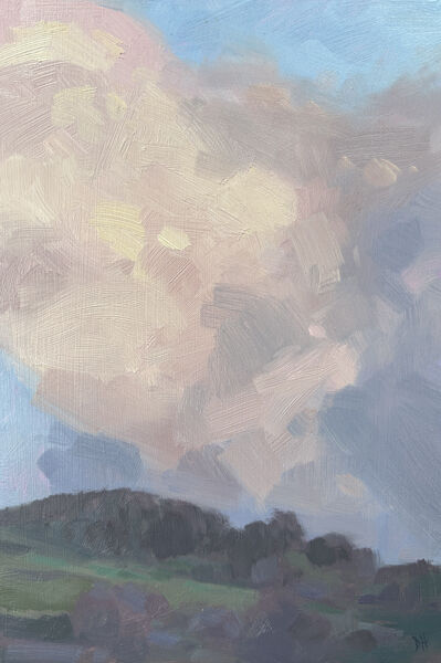 Oil painting of cloud formation with a pink hue, a small painting suitable for any room in the home