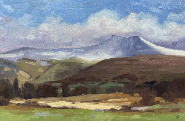 small oil painting of Pen-y-Fan from Mynydd Illtud Common in winter in Brannau Brycheiniog National Park
