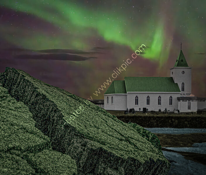 ICELAND LAVA, CHURCH & AURORA by Tony Barker