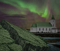 ICELAND LAVA, CHURCH & AURORA by Tony Barker