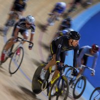PART OF THE PELOTON AT DERBY VELODROME by Christine Maughan