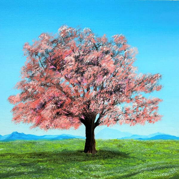 Oil painting - Peach blossom tree